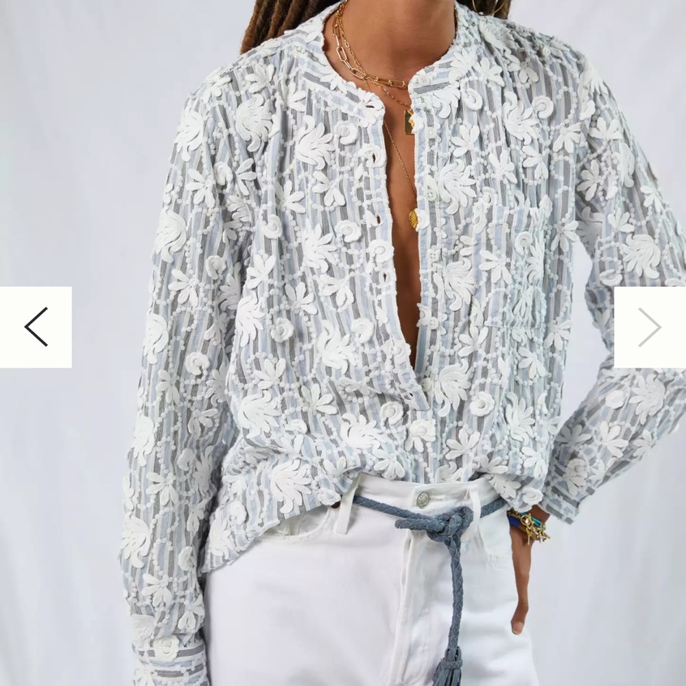 Anthropologie pilcro the Whitney trapeze blue floral embroidery button down